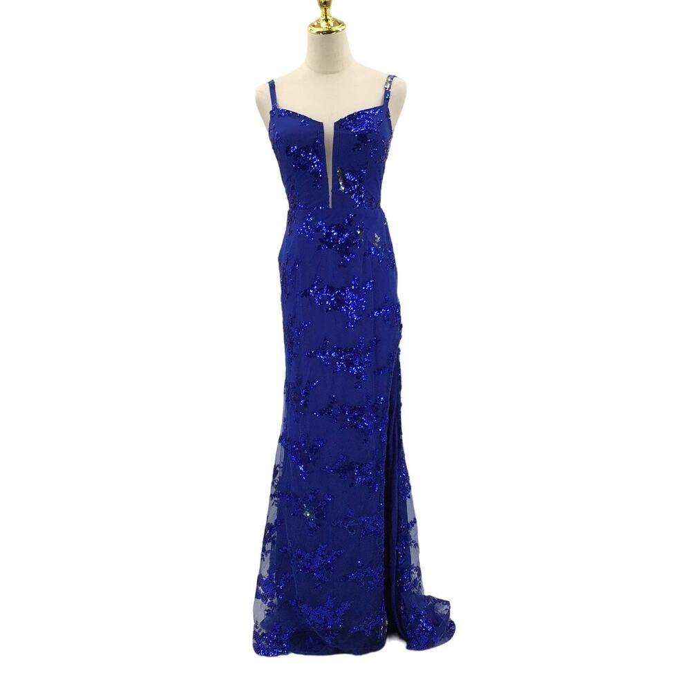 Sequin Strappy Maxi Dress in Royal Blue